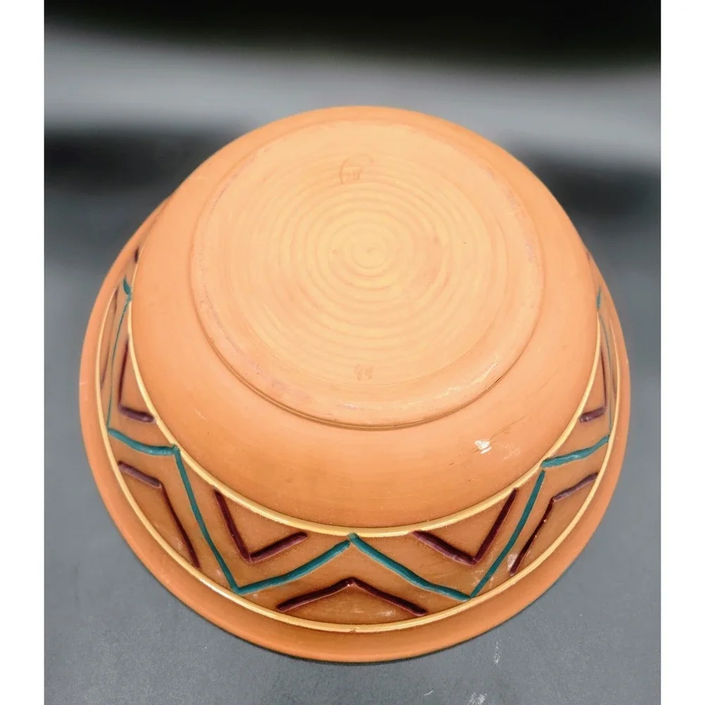 Vintage Southwestern Art Pottery Terracotta Salad Patsa Bowl  11.25